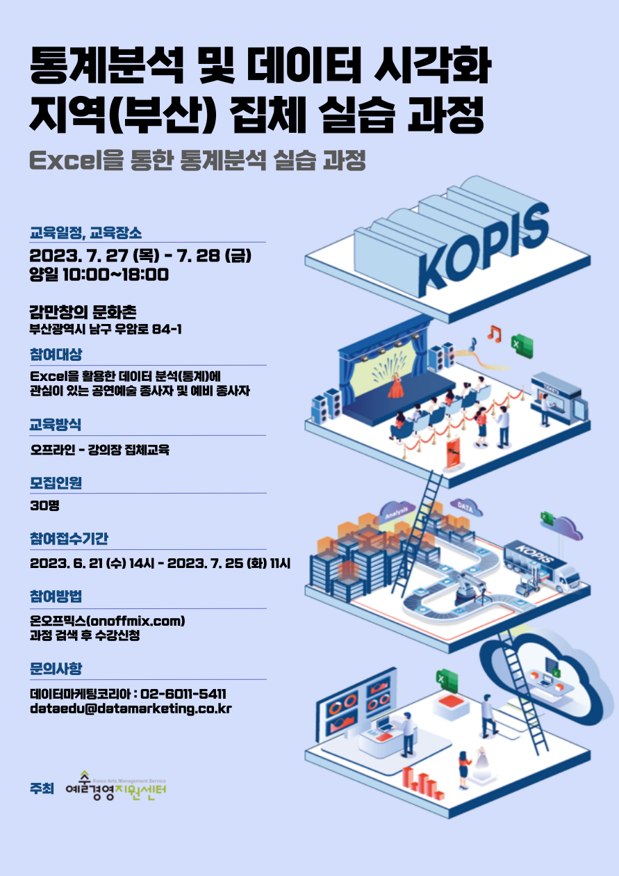 Excel을 통한 통계분석 실습과정(부산)_통계분석 및 데이터 시각화 지역(부산) 집체 실습 과정 교육 수강생 모집