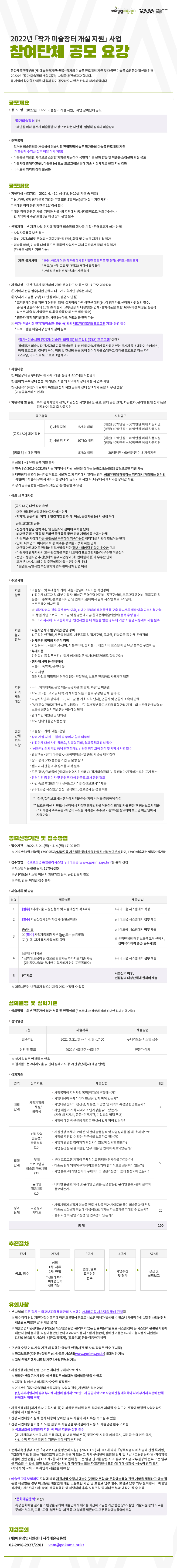 2022 작가 미술장터 개설 지원 사업 참여단체 공모