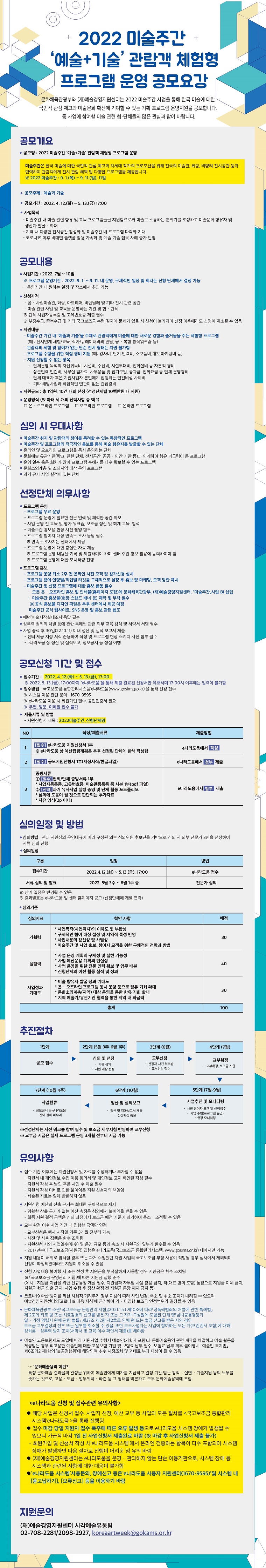 2022 미술주간 '예술+기술' 관람객 체험형 프로그램 운영 공모 요강