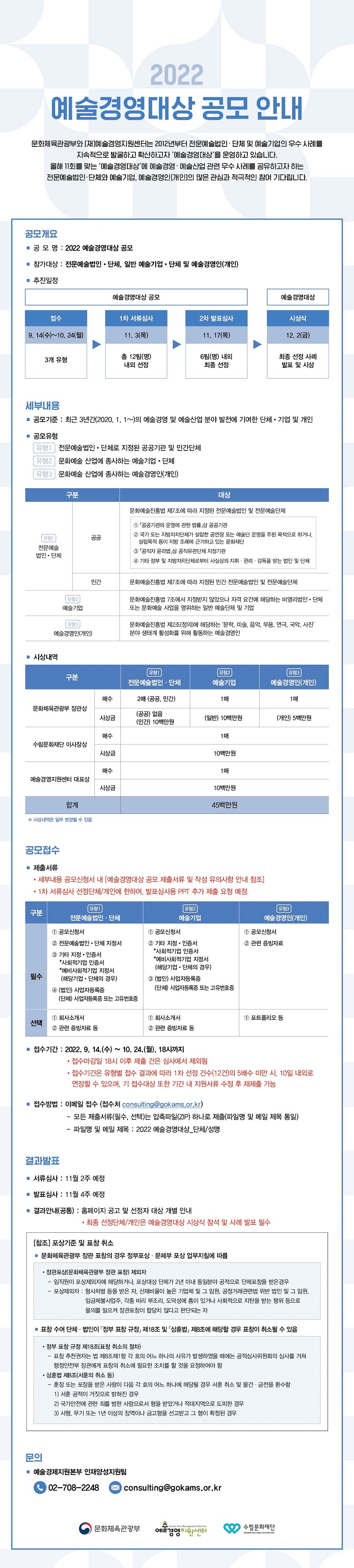 2022 예술경영대상 공모 안내