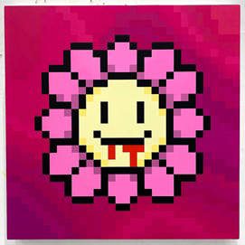 A bloody flower on a magenta background. Photo: Takashi Murakami/Kaikai Kiki Co., Ltd. All Rights Reserved.