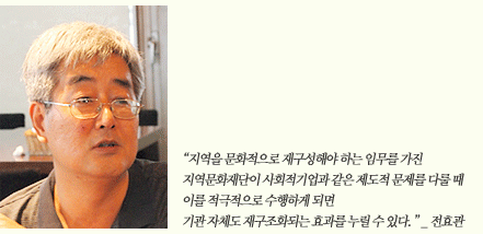 지역을 문화적으로 재구성해야 하는 임무를 가진 지역문화재단이 사회적기업과 같은 제도적 문제를 다룰 때 이를 적극적으로 수행하게 되면 기관 자체도 재구조화되는 효과를 누릴 수 있다.