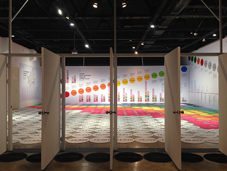 <확률가족>(2014) 클라이언트: 아르코미술관, 즐거운 나의 집 展 /미디어(포스터, 책, 웹사이트…): 설치 *옵티컬레이스: 박재현과 협업