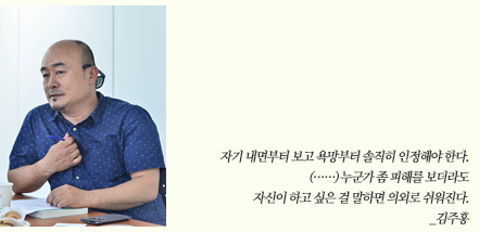 자기 내면부터 보고 욕망부터 솔직히 인정해야 한다.(……) 누군가 좀 피해를 보더라도 자신이 하고 싶은 걸 말하면 의외로 쉬워진다. _김주홍
