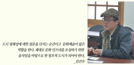 도시 정체성에 대한 질문을 던지는 순간이고 문화예술이 많은 역할을 한다. 제대로 문화 인프라를 조성하기 위한 움직임을 바탕으로 한 창조적 도시가 되어야 한다./김건우