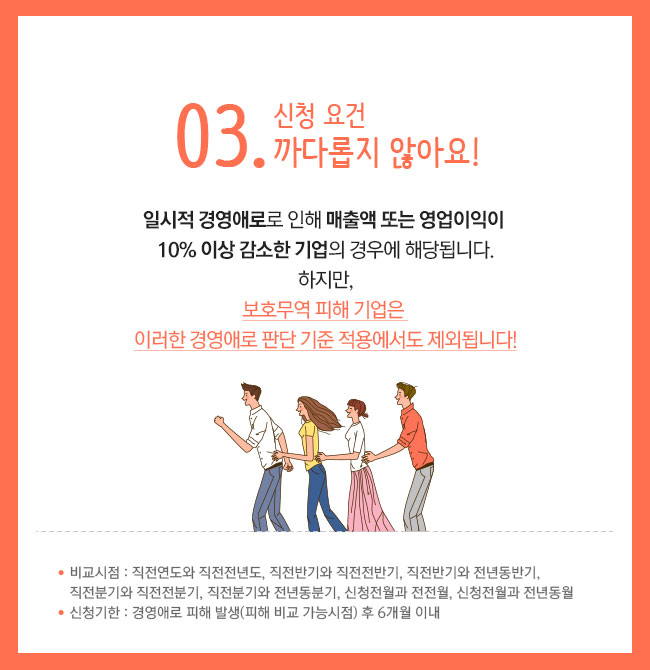 03. 신청 요건 까다롭지 않아요!